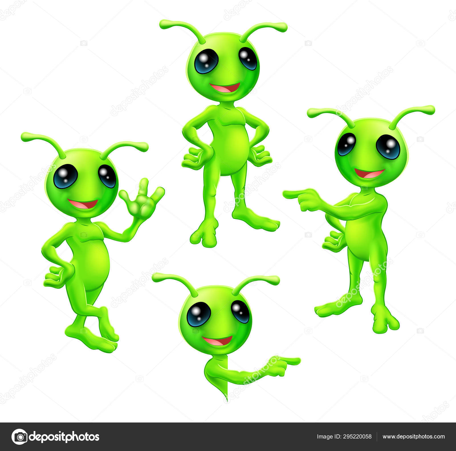 Desenhos animados Verde Alien Set imagem vetorial de Krisdog© 295220058